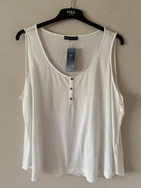 Ladies M&S Size 24 White Soft Pure Cotton Relaxed Fit A Line Top T Shirt