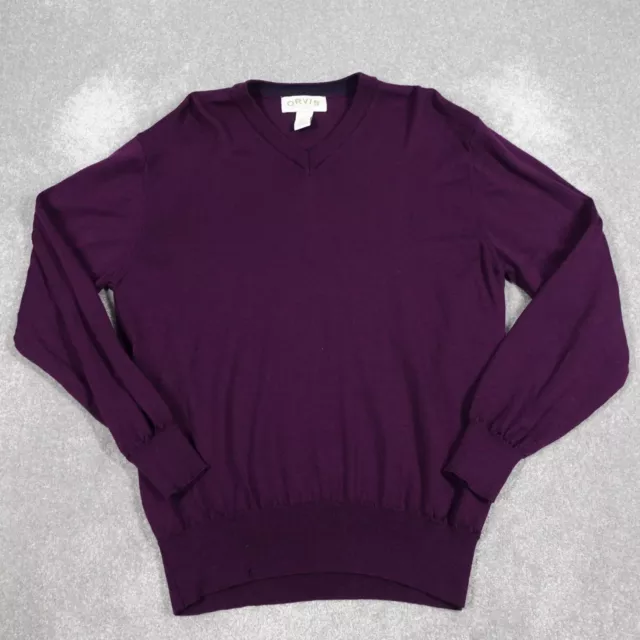 Orvis Mens Jumper XL Purple V Neck Merino Wool Knit Pullover - Hole