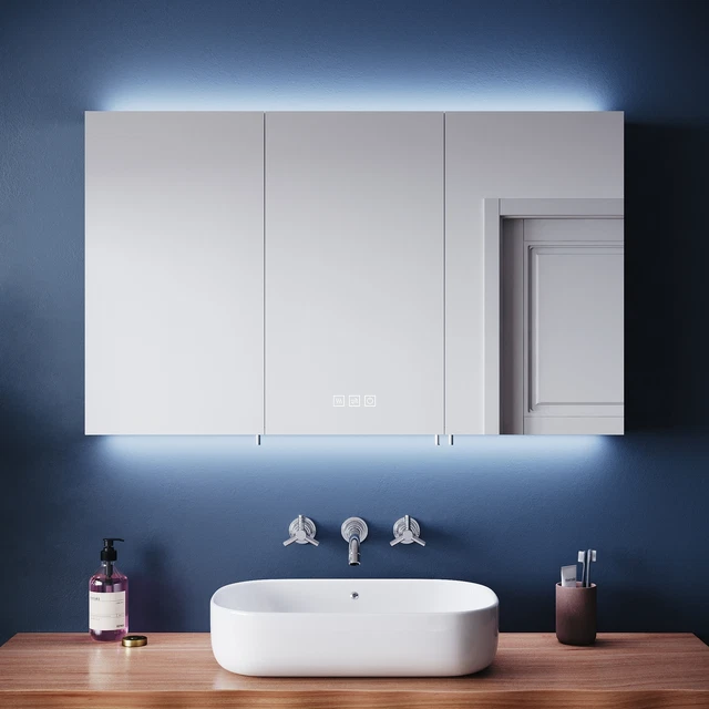 LARGE LED BATHROOM Mirror Cabinet with Shaver Socket Dimmable Light ...