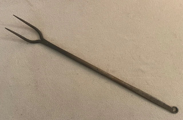 Antique Vintage Hand Forged Cast Iron Hearth Fork Primitive Blacksmith