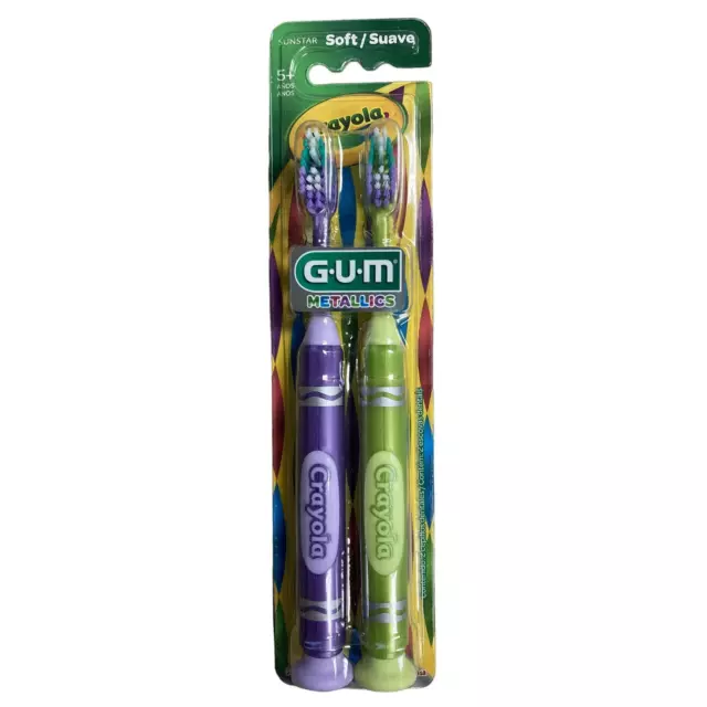 GUM Childs Toothbrush Metallics Crayola Suction Cup Base Soft 2 Pack Sunstar