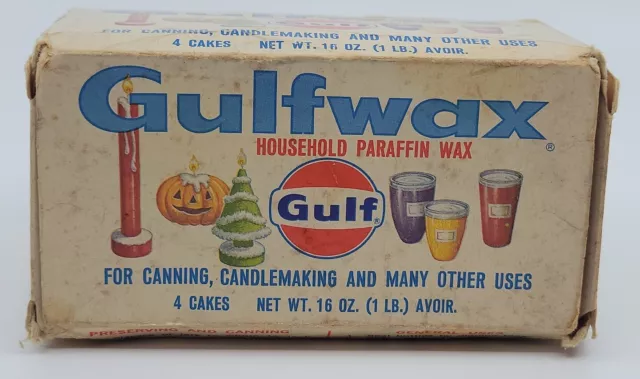 Vintage Original Gulf Oil Gulfwax Household Paraffin Wax Block With Advertising