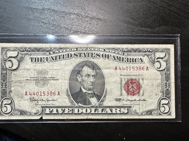 1963 $5 Five Dollar Legal Tender Red Seal Currency Note A44015386A