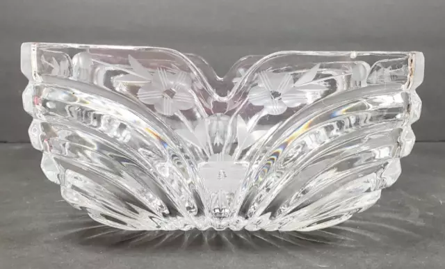 Heavy Square Bowl Cut Etched Crystal Vintage Rare Estate Find