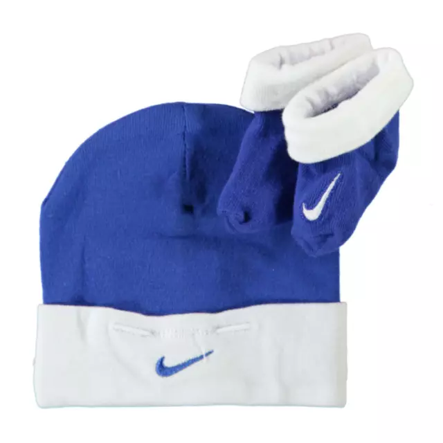 NIKE ensemble lot cadeau bonnet bébé + chaussons bleu blanc 0-6 mois NEUF