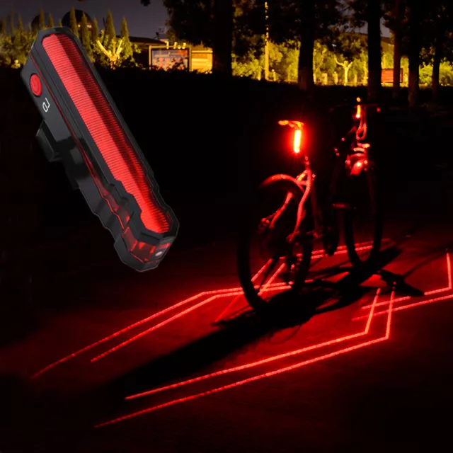 2X Bicycle Laser Rear Light Night Cycling Safety Warning Bike Rechargeable Lamp