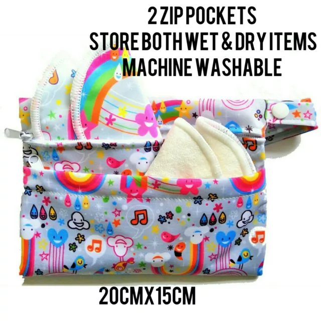 Small Double Pocket Waterproof Wet Bag Washable Reusable PUL or Minky 20x15cm 2