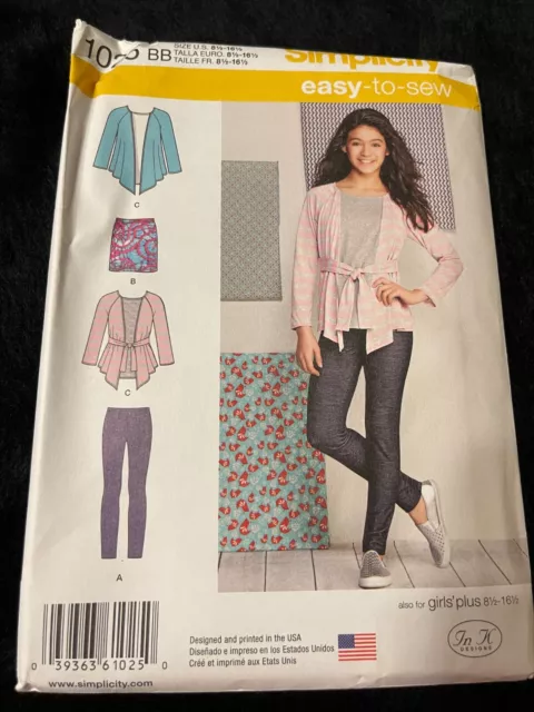 Simplicity Pattern 1025 Girls Knit Top~Skirt & Leggings~In K Design 8 1/2-16 1/2