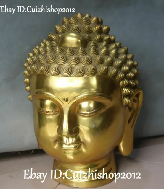 15" Tibetan Bronze Gilt Sakyamuni Tathagata Shakyamuni Buddha Head Bust Statues