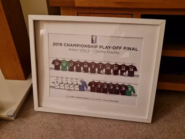 Aston Villa Vs Derby - 2019 Championship Final - Team Shirt Picture Framed - A3