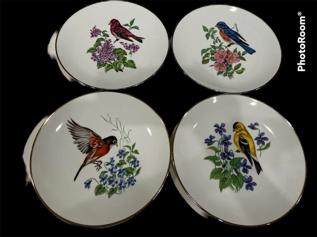 Bareuther Waldsassen BIRD PLATES Bavaria Germany 113 DESSERT or SALAD Set 4