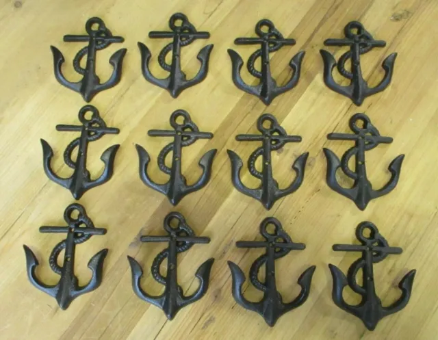 12 Cast Iron Anchor Black Coat Hooks Nautical Boat Coat Hat Hook Anchors Hook