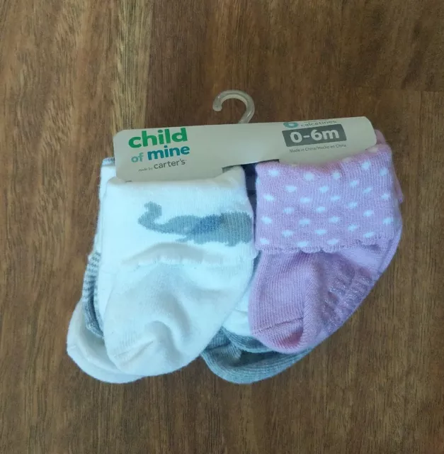 Child of Mine by Carter's Baby Girls' Elephant Cuff Socks, 6 Pack  0-6M