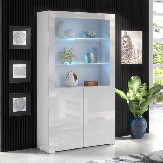 White Display Cabinet Modern High Gloss &Matt Cupboard LED Lights Clifton20