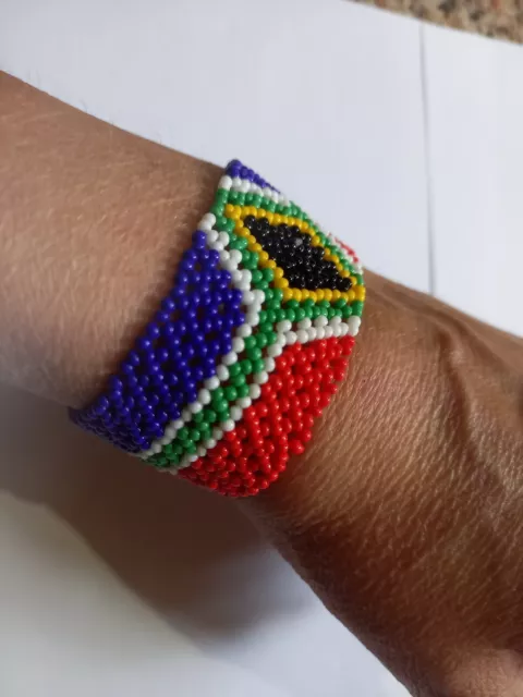 Zulu Bracelet South African Flag Glass Beads Handmade by Zulu Ladies