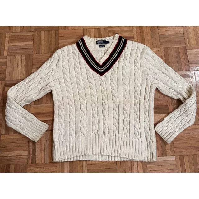 Polo Ralph Lauren Cricket Tennis Cable Knit Sweater Fits Mens XL Golf Jumper