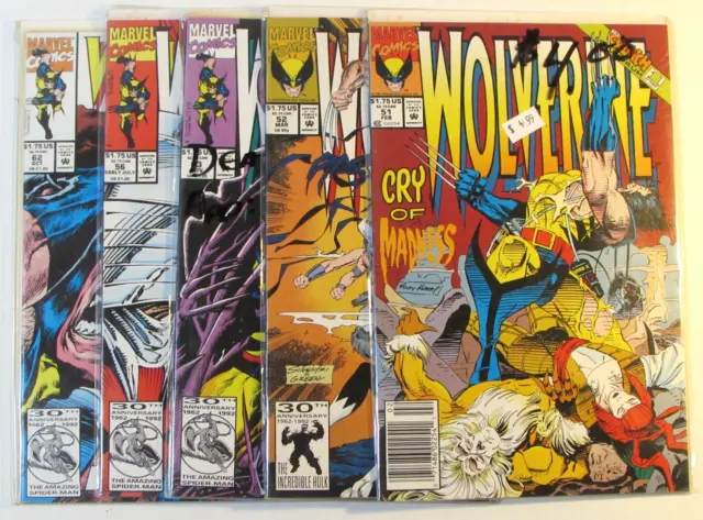 Wolverine Lot of 5 #51,52,53,56,62 Marvel (1992) 1st Series Comic Books