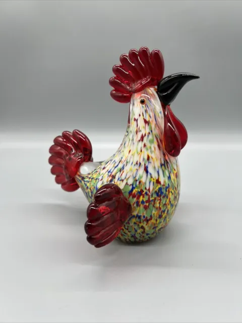 Rooster Chicken Hen Murano Style Figurine 6" Tall Hand Blown Art Glass