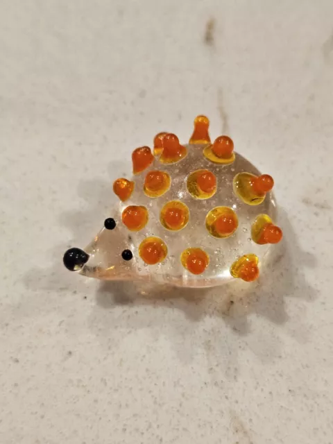 Mini Glass Hedgehog Figurine Orange Spikes