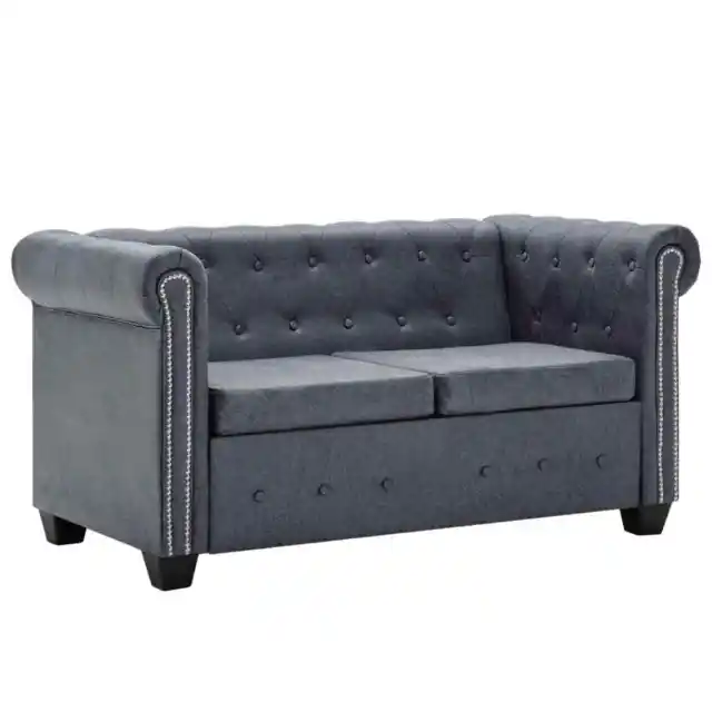 Chesterfield 2-Seater Sofa Lounge Seat Couch Chaise Faux Suede Leather Grey