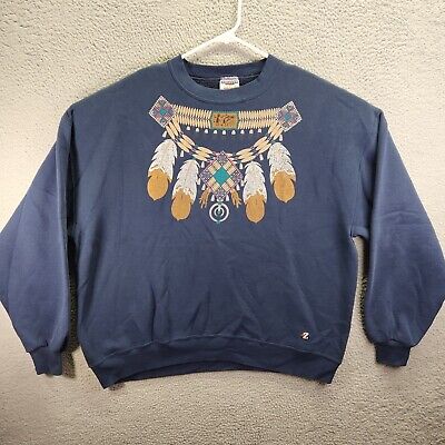 Native American Sweatshirt Adult Extra Large Tribal Indian Feathers Sweater