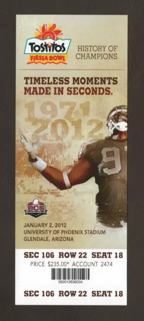 January 2, 2012 Fiesta Bowl Football Ticket Stanford vs Oklahoma State  A3306