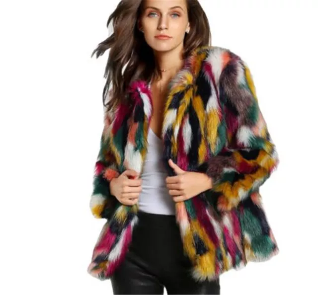 Womens Jackets Winter Colorful Warm Coat Outwear Coat Thicken Faux Fox Fur Hot