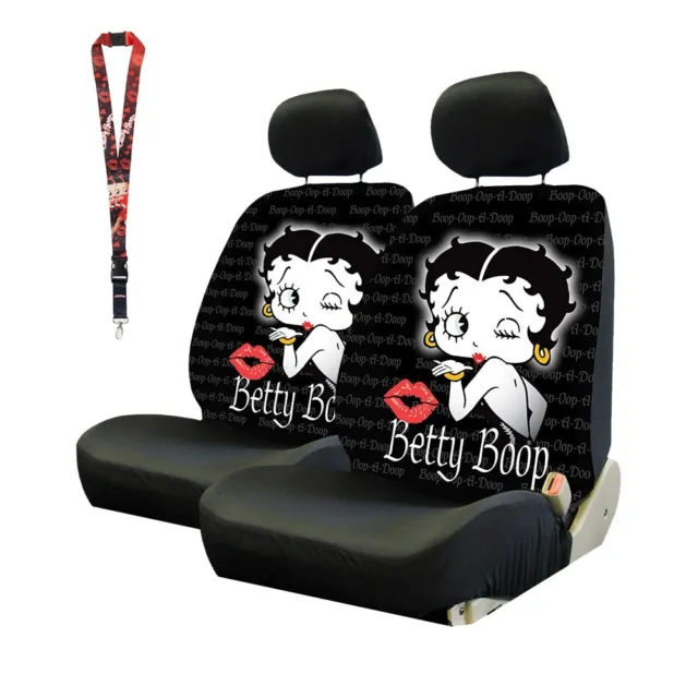 New 5PC Betty Boop Kiss Red Lips Car Front Seat Covers Headrest Covers & Lanyard