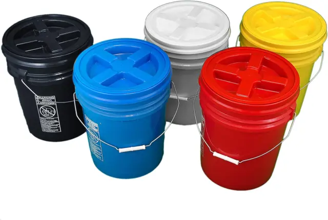 Bucket Kit Five Colored 5 Gallon Buckets with Matching Gamma Seal Lids