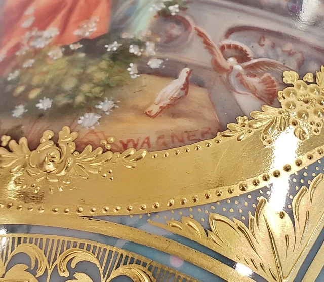ANTIKE DEUTSCHE 19. Jh. handbemalt ROYAL VIENNA PORZELLAN Urne VASE signiert WAGNER 2