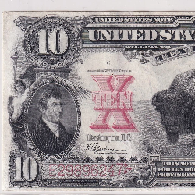 1901 Ten Dollars $10 large size Legal Tender U.S. Note Fr.#122—Choice Extra Fine