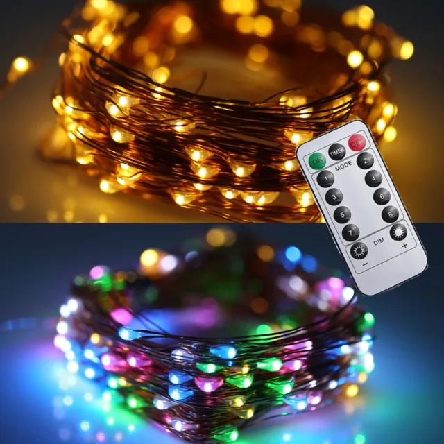 50/100/200 LED Battery/USB Plug In Fairy String Lights Copper Wire Remote Xmas 2