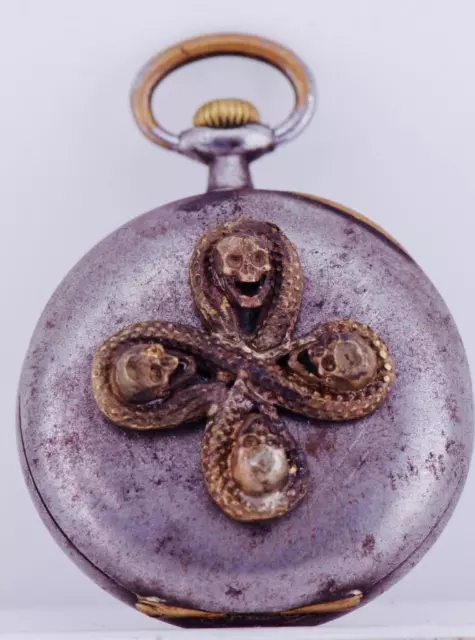 ANTIQUE POCKET WATCH LeCoultre Caliber-Fancy Skull Snake Case-Memento ...