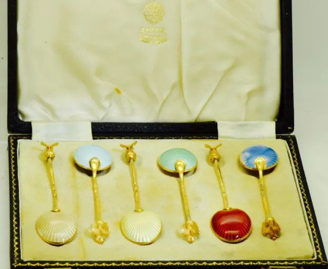 Antique Imperial Russ Faberge Tea Spoons Gilt Silver Enamel Tsar's Era