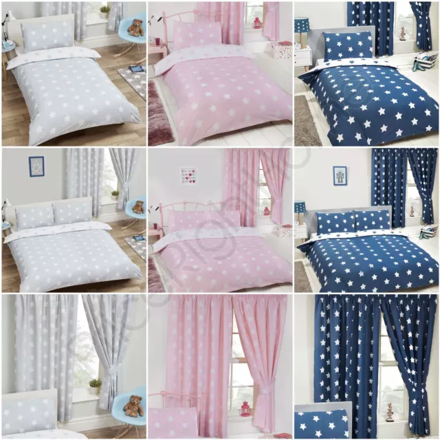 Stars Bedding - Curtains / Duvet Cover Set / Fitted Sheet - Junior Single Double