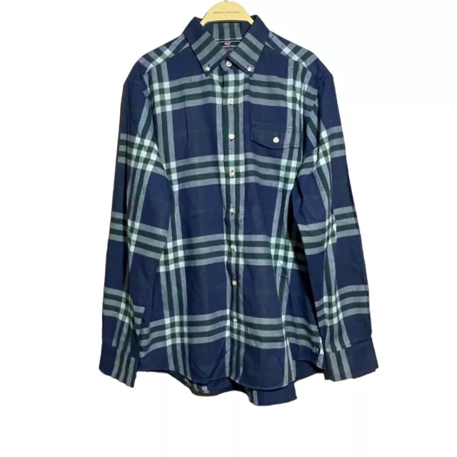 Vineyard Vines Slim Fit Crosby Button Shirt Men Sz L Blue Plaid Workwear Pocket