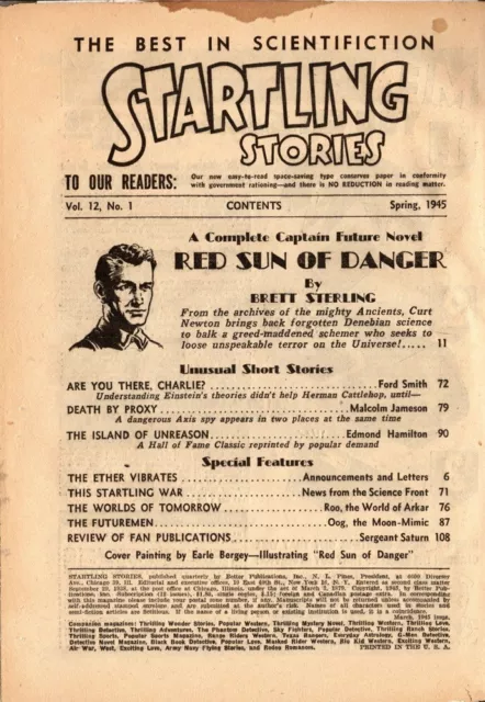 Startling Stories, Vol 12, No 1, Pulp Spring, 1945, Rare Vintage Pulp Magazine 2