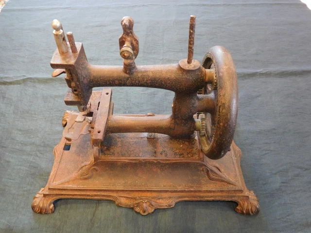 Antique 1880 Miniature Cast Iron Sewing Machine Ornate Fancy Legs Door Stop Vtg