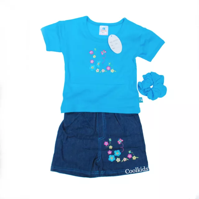 Baby Girls Summer Short Set,Turquoise Top, Denim Shorts & headband 6 - 23 months