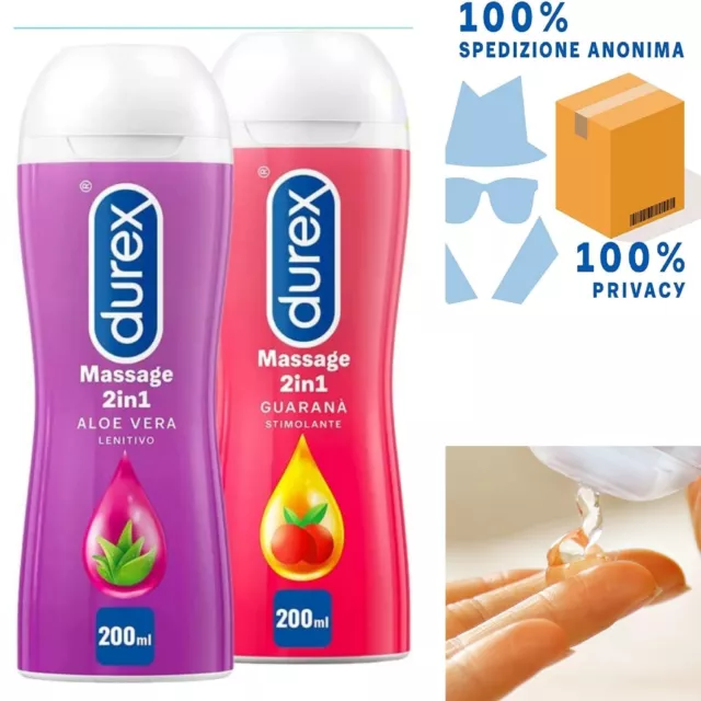 2pz Durex Massage 2 in 1,Gel Lubrificante Intimo a Base Acqua Aloe Vera +Guarana