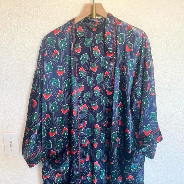 VTG Christian Dior Satin Contrast Geometric Shape Printed Robe