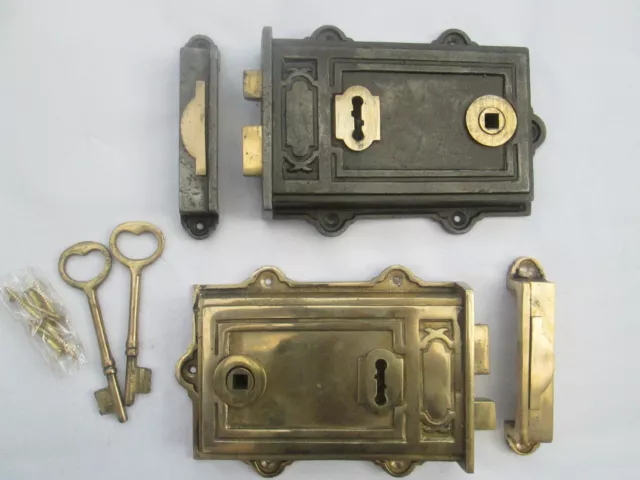 Dual handed Cast Iron & Brass Victorian Style Davenport Rim door Lock Latch
