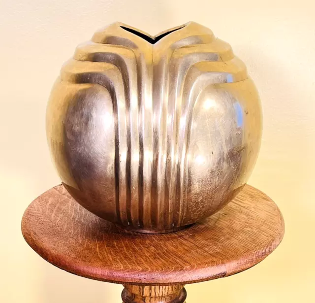 Art Deco Brass Vase Antique Sphere Ball Vintage 1970s 1920's Boho Korea Heavy