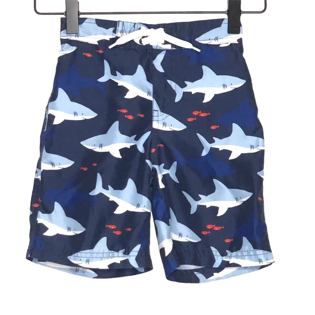 Janie and Jack Boys Size 3 Blue Shark Drawstring Summer Swim Trunks Shorts