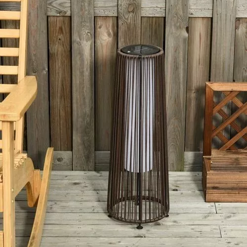 Garden Solar Powered Lights Wicker Lantern Auto On/Off w/ Weaves Display Brown