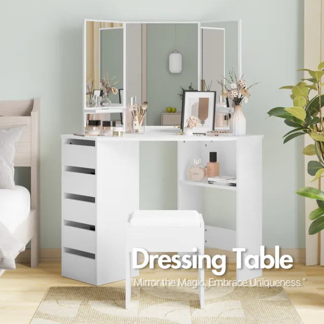 Advwin Dressing Table Stool Set Makeup Mirror Corner Jewellery Storage Vanity