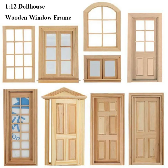 DIY Double Window Glass Plate Doll House Window Doll Furniture Wooden Frame