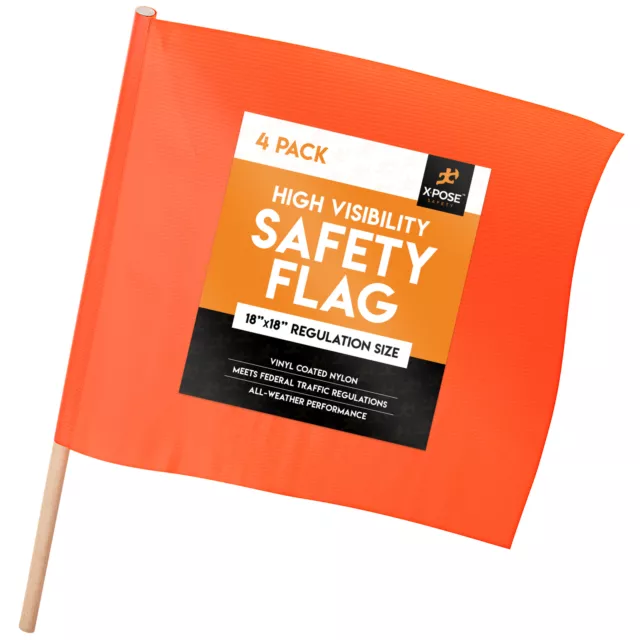 4 Orange Safety Flags - 18" x 18" Orange Flag - Square Safety Flag