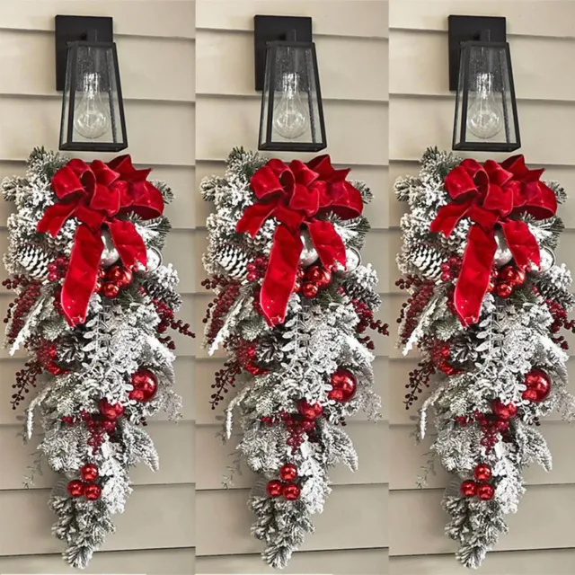 Christmas Wreath Pre-Lit Artificial Christmas Teardrop Wall Door Window Decor