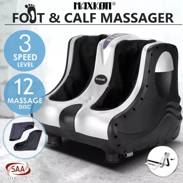 Maxkon Shiatsu Foot Massager Ankle Calf Leg Kneading Roll Heated 4 Motors Silver